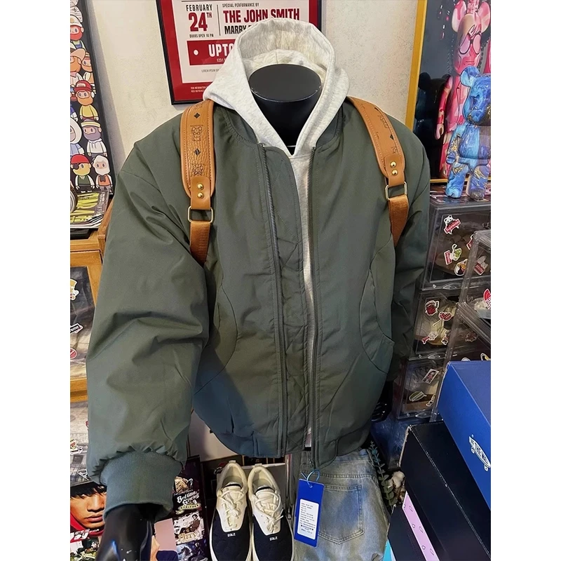 美式军绿色vintage棉衣外套男秋冬季高级感飞行员夹克痞帅棒球服