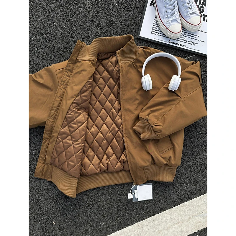 棕咖色美拉德立领夹棉外套男秋冬款美式ma1飞行员夹克棉衣棒球服