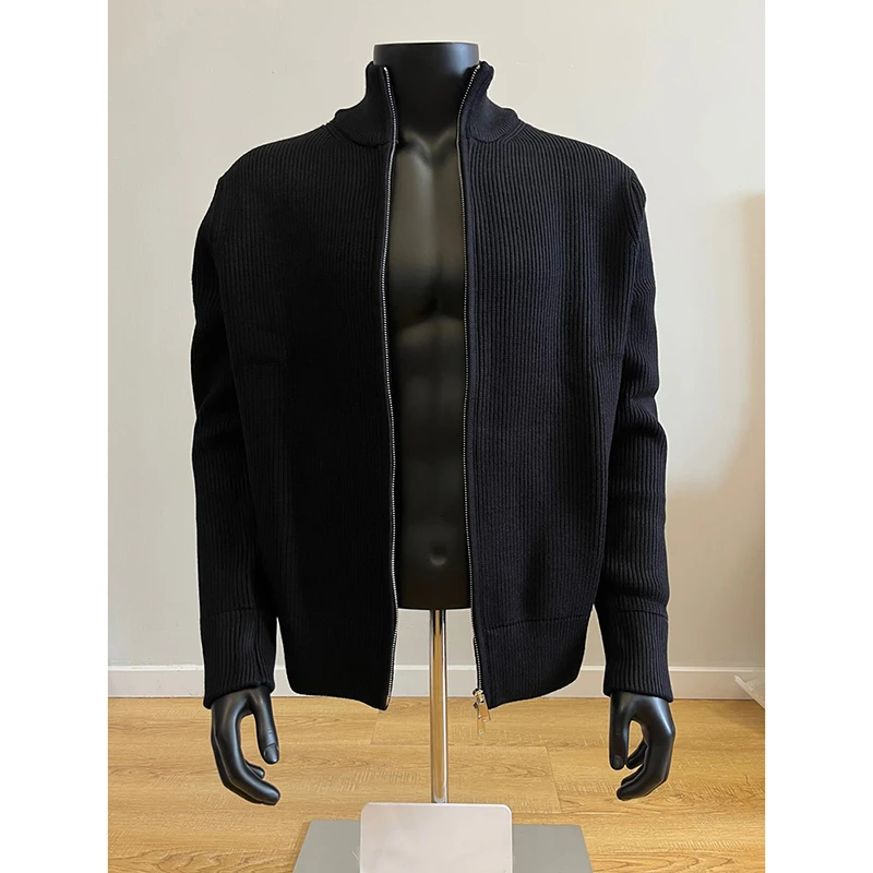 双拉链立领针织开衫毛衣男款秋冬加厚内搭修身打底衫美式潮牌外套