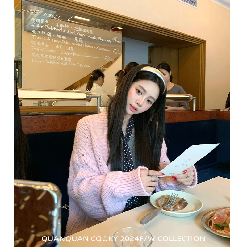 圈圈cooky 假日叙事2024秋日系慵懒风宽松针织中长款开衫L0408M