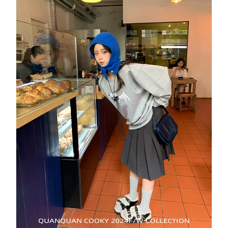 圈圈cooky 偶像练习生 2024秋复古学院风百褶半身裙显瘦气质A字裙