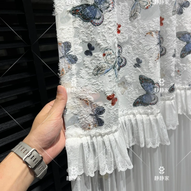 【静静家】蝶舞纱客厅餐厅阳台衣帽间半透法式中式现代中古风窗帘纱