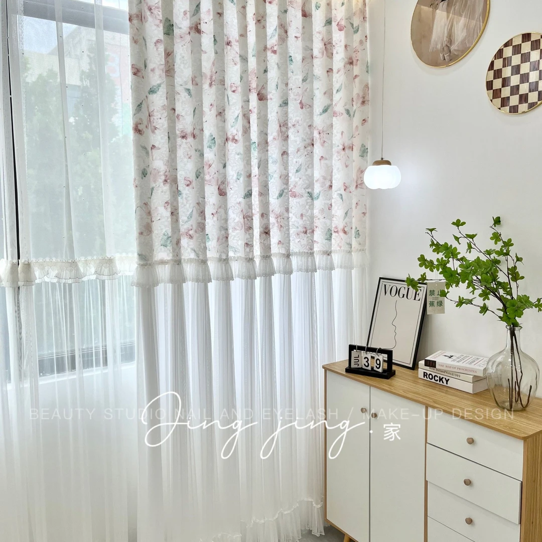 【静静家】安妮仙境-珍珠白布纱一体客厅卧室法式奶油风女孩房窗帘