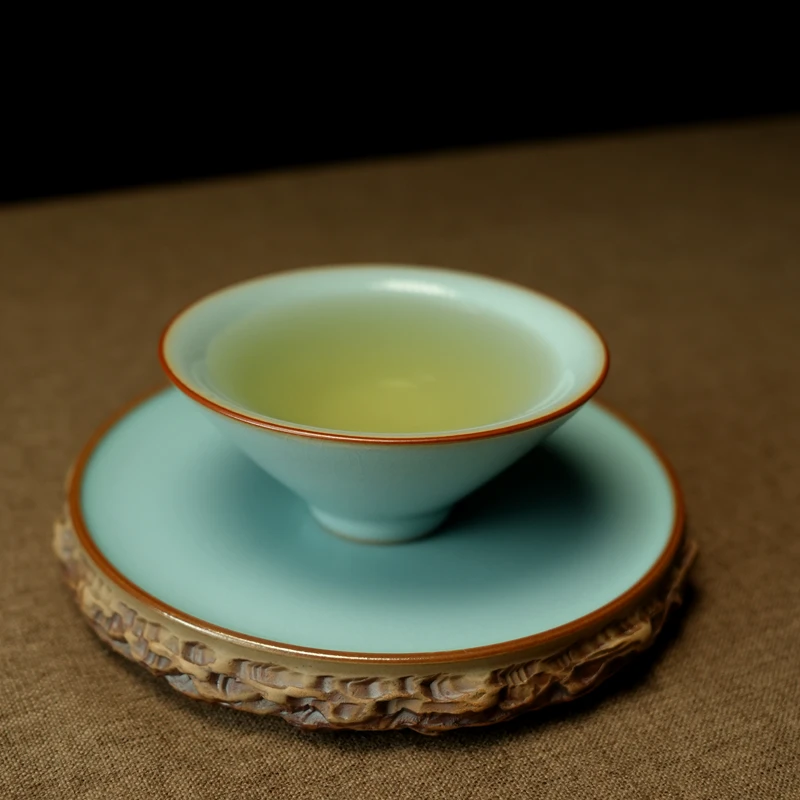 汝誉天下汝窑茶具茶杯主人杯汝瓷天青斗笠杯冰裂纹手工陶瓷(单杯)