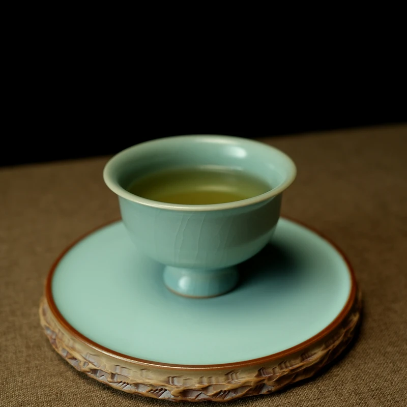 汝誉天下汝窑高足杯主人杯清凉寺汝窑汝瓷天青色冰裂纹茶杯(单杯)