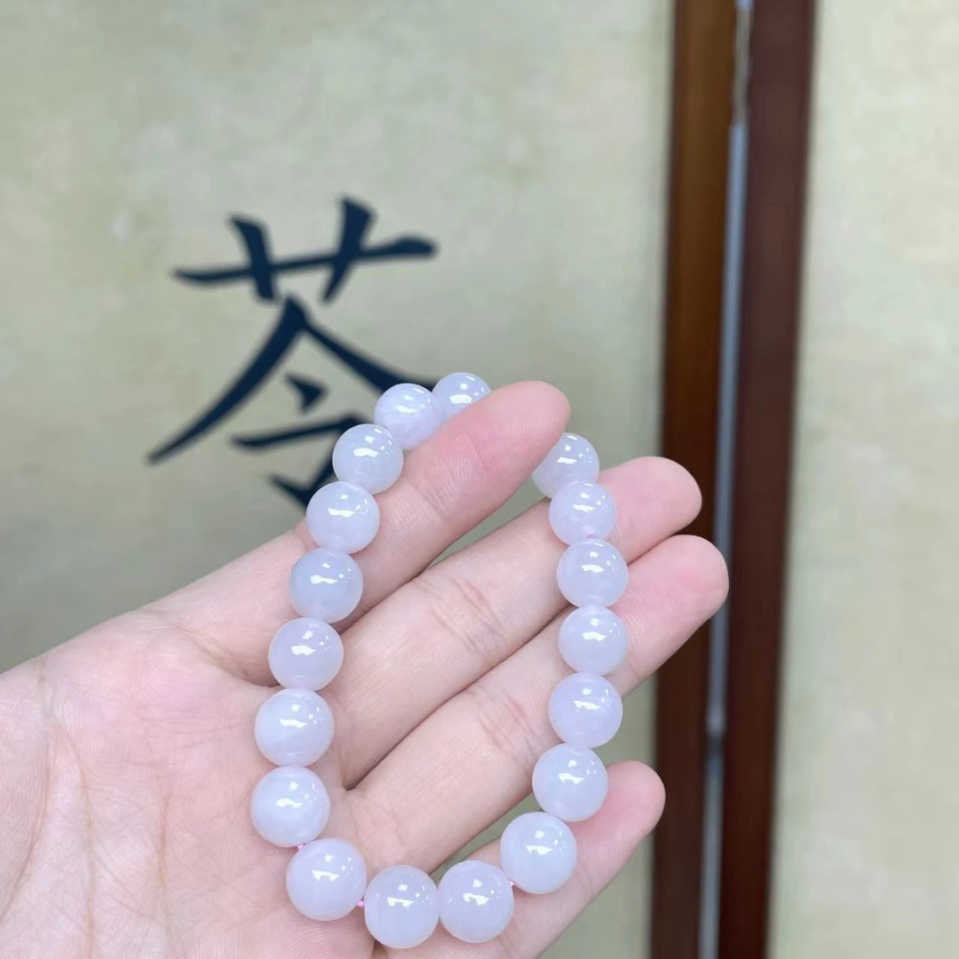 天然a货翡翠卡圆珠手串细糯~细糯化白底多样性发一串完美度不高