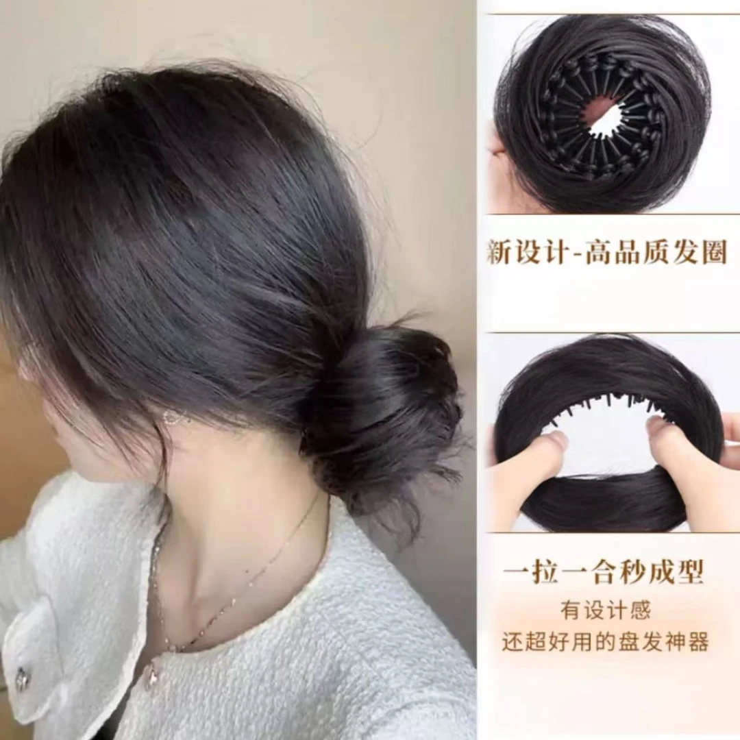 新款自然蓬松丸子头假发发圈真发仿真发盘发发包神器