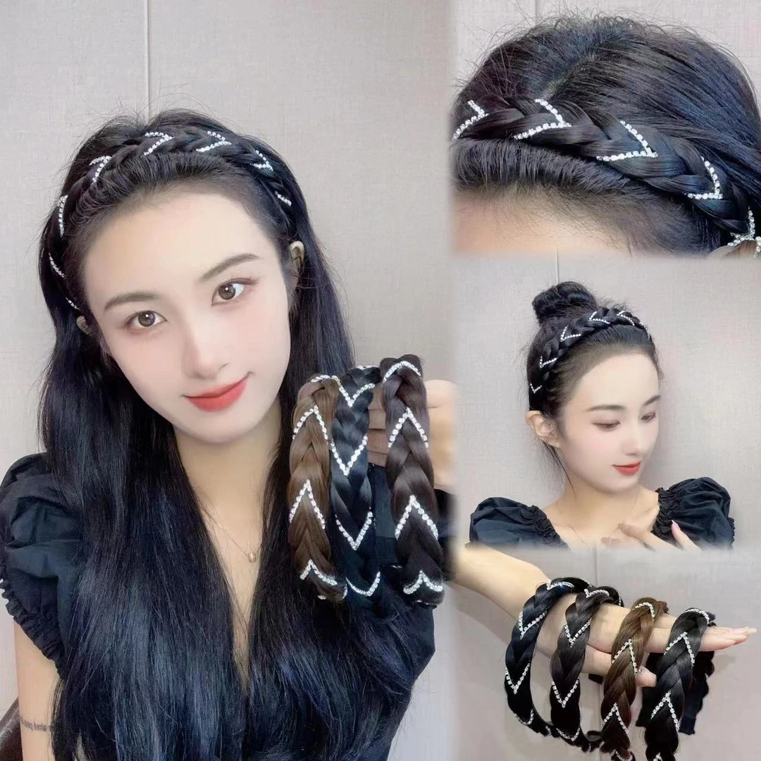 非金属仿水晶发饰 钻钻编织网红麻花辫发箍头饰头箍减龄时尚百搭