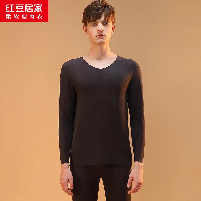 红豆绒秋冬男士发热无痕保暖套装9N565秋裤情侣加绒打底上衣长袖