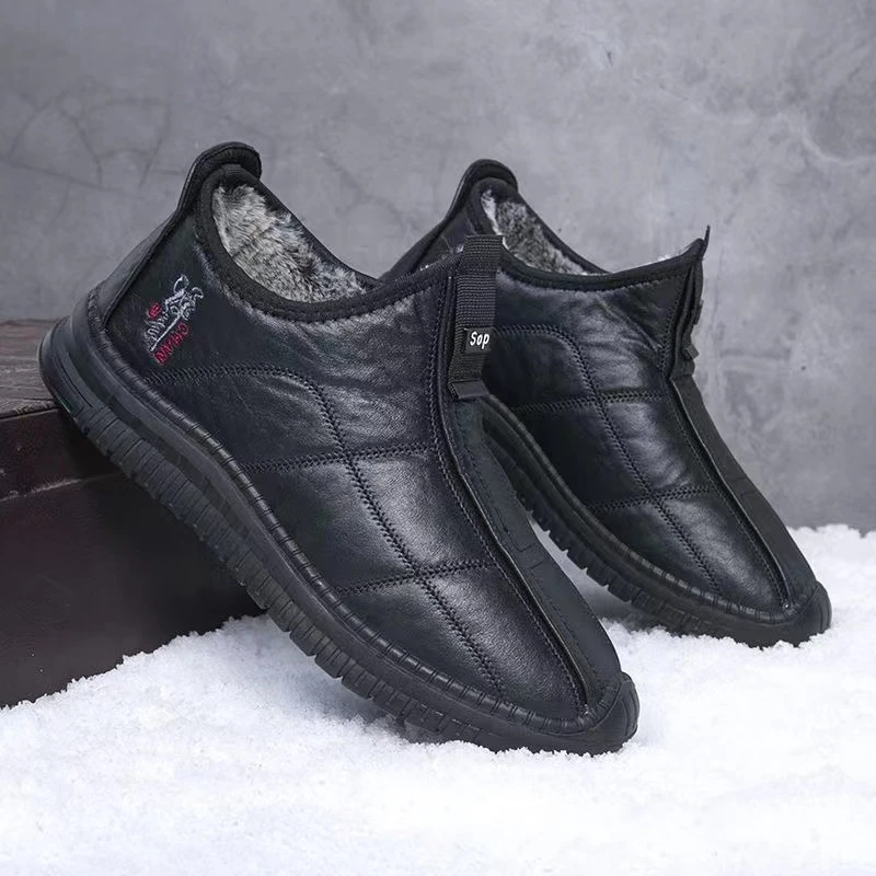 老北京布鞋男皮棉鞋防水防滑加绒保暖爸爸棉鞋加绒鞋子老年人男款