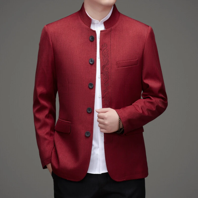 爸爸西装外套中老年西服男士商务正装中年人喜父亲婚宴结婚礼服春
