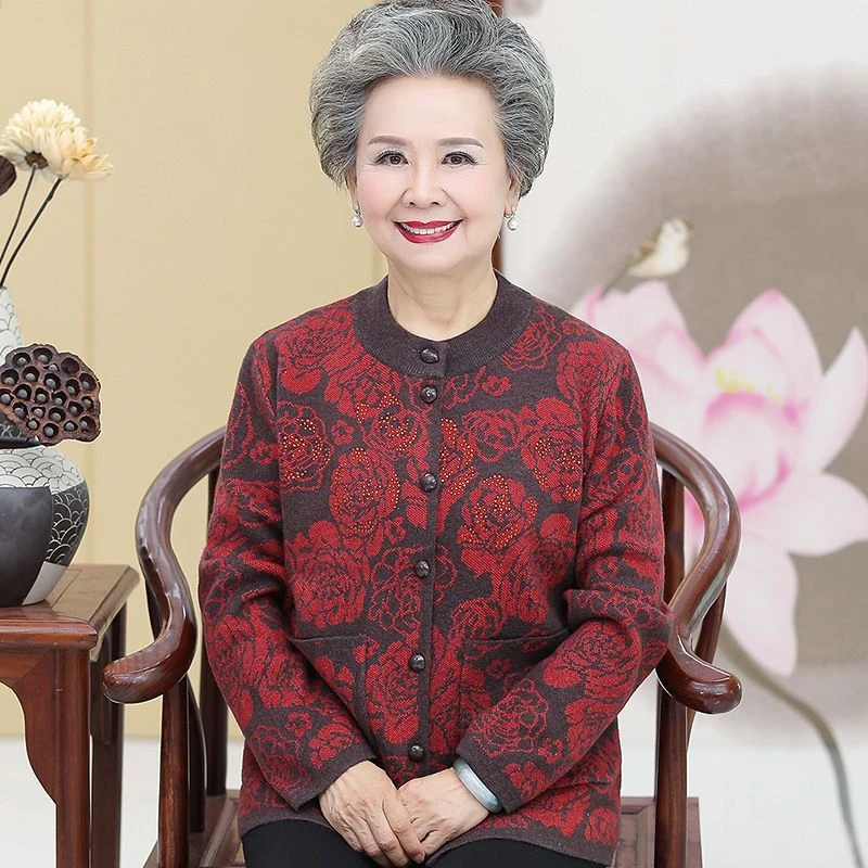 70岁80老年人秋冬装开衫纽扣外套老太太奶奶毛衣妈妈加绒老人衣服