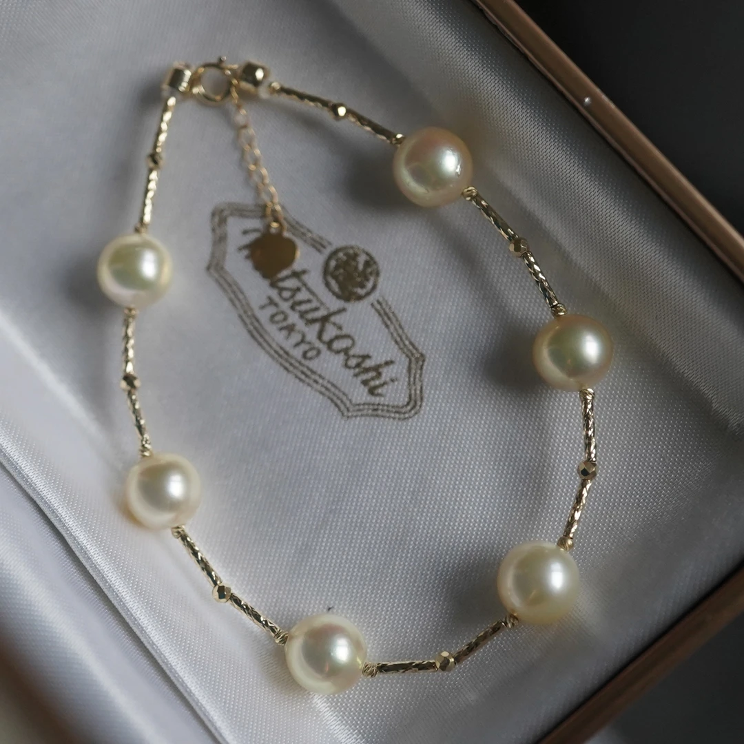 羽黄金海水akoya珍珠手链18K金6～7.5mm珍珠直径