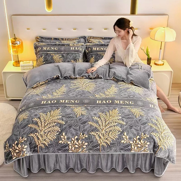 8.5斤加密加厚牛奶绒四件套高端双面绒亲肤保暖防滑被套防静电新