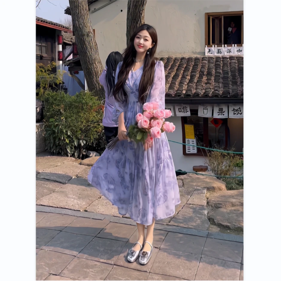 花哥 【露红烟紫】温柔小个子高级感气质收腰显瘦御姐风碎花裙时尚