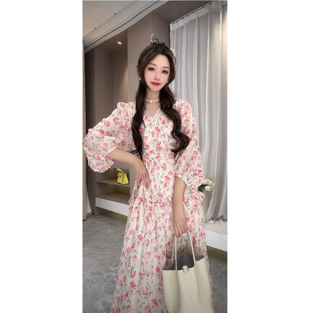 【樱花蜜桃】 春夏新款高级感气质甜美收腰显瘦御姐风初恋碎花裙