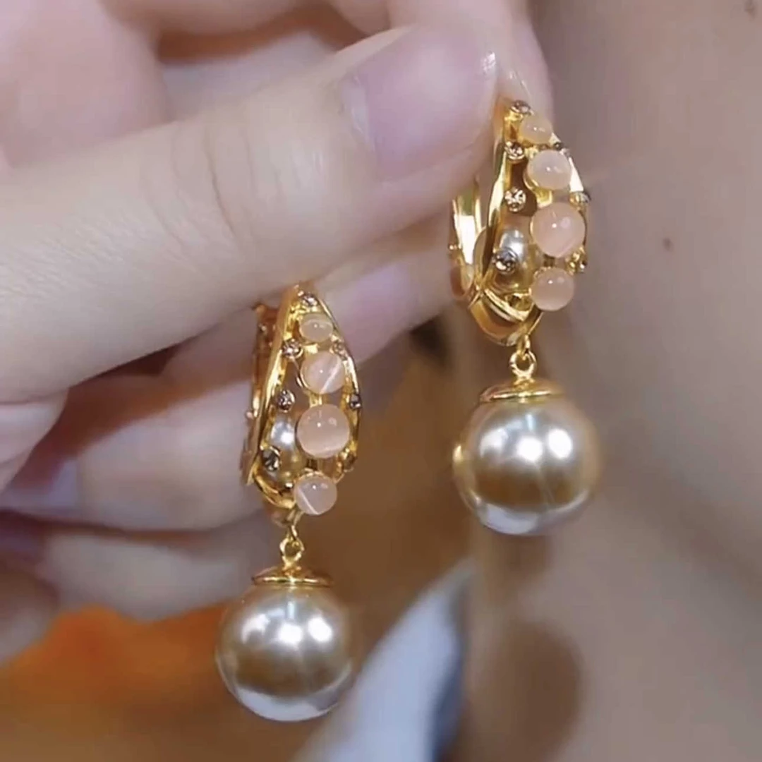 合金耳饰 新款咖色时尚仿珍珠耳环气质百搭法式耳坠轻奢简约耳饰