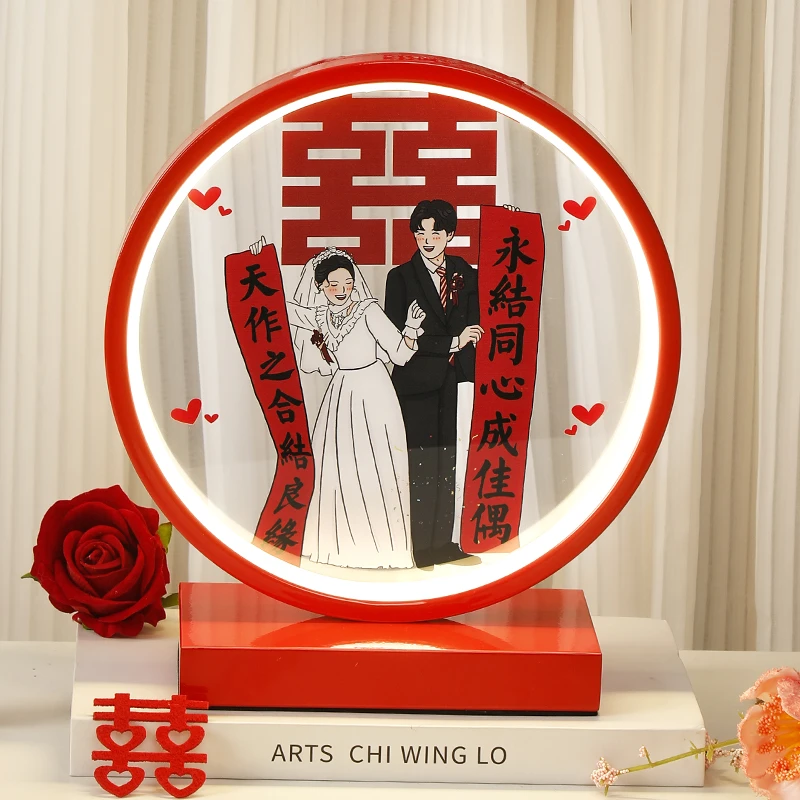 结婚台灯婚房卧室床头新娘陪嫁送新人新婚礼物红色高档喜庆长明灯