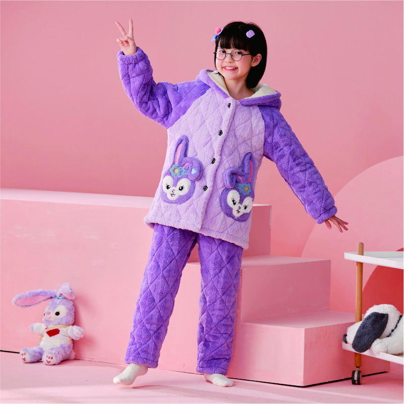GONGZAISHU/公仔鼠加绒女童三层夹棉睡衣加厚卡通加厚加绒A6211#