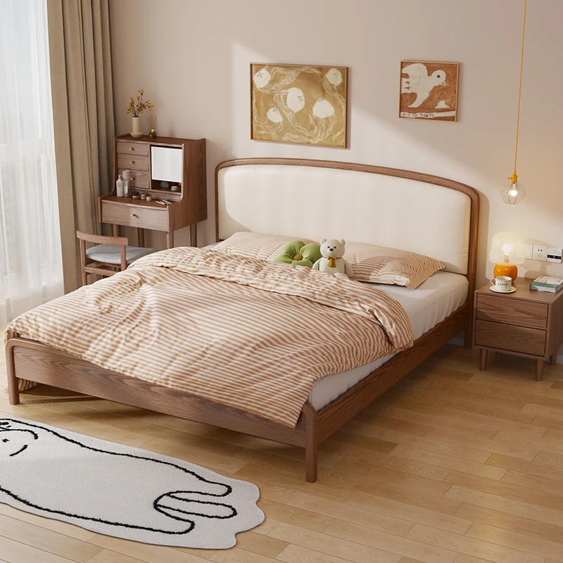 木屋记软包实木床实木1.8米床现代简约双人床架新中式主卧次卧床