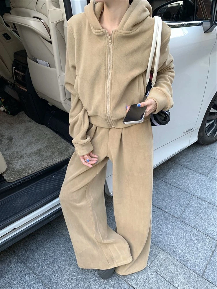 休闲运动套装女小众连帽卫衣外套上衣秋季长裤阔腿裤拖地裤两件套