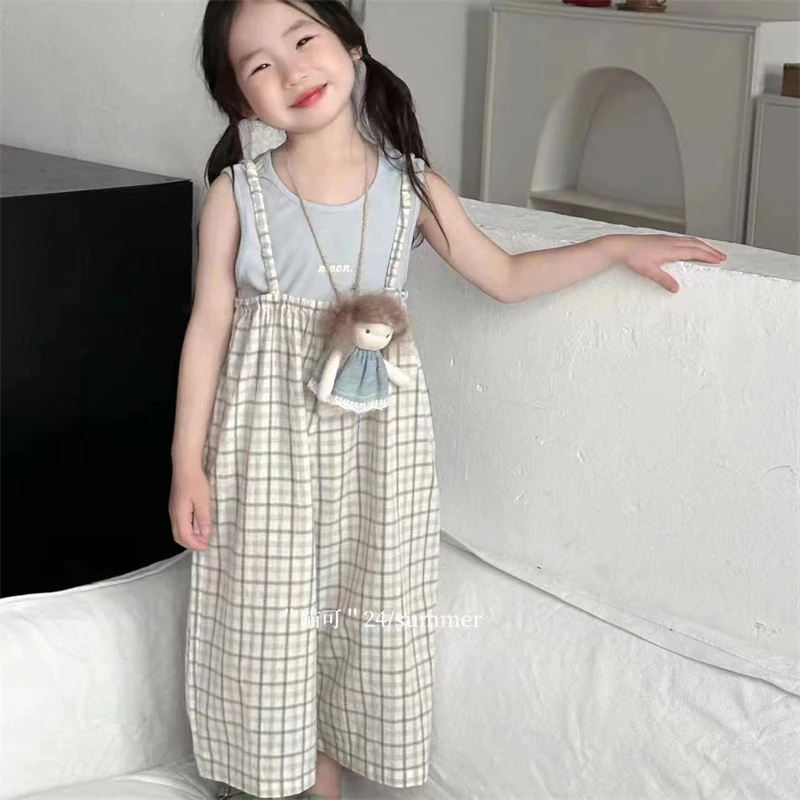 816儿童时尚休闲格子背带裤-9615