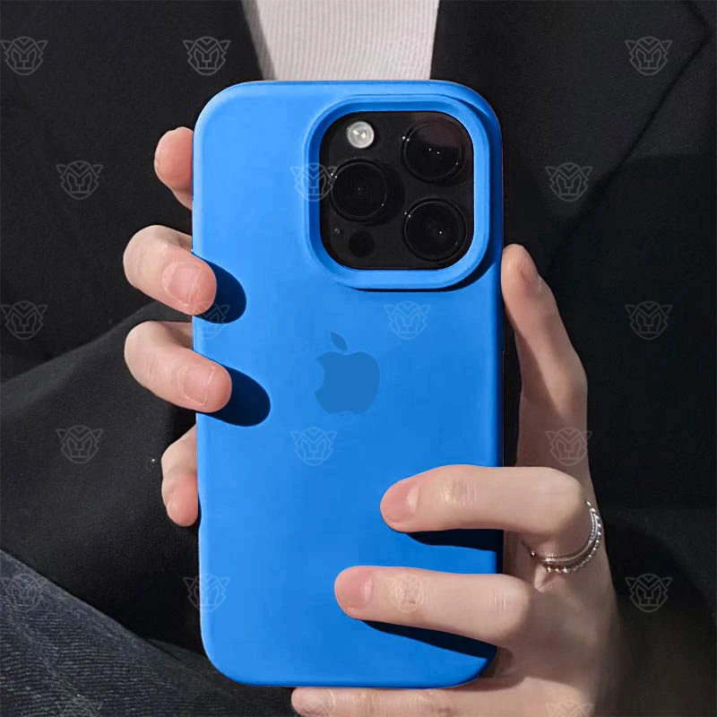 地中海蓝液态硅胶适用于苹果16手机壳iPhone15ProMax大孔14防摔壳
