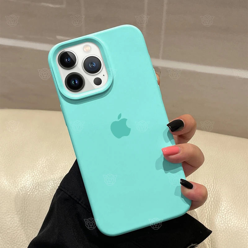 大孔碧海蓝iPhone15ProMax简约纯色苹果14手机壳11/12/13液态硅胶