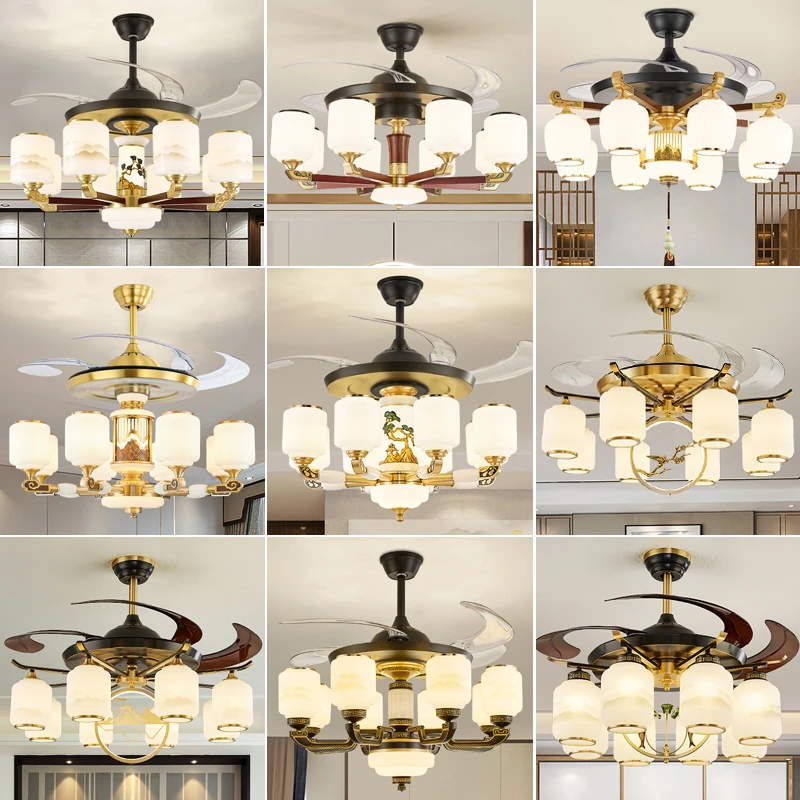 新中式吊灯家用客厅风扇灯餐厅吊扇灯卧室灯扇叶灯