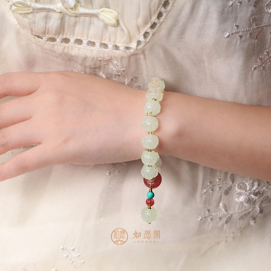 白莲花 冰清白琉璃莲花手串单圈新中式风格串珠盘玩饰品