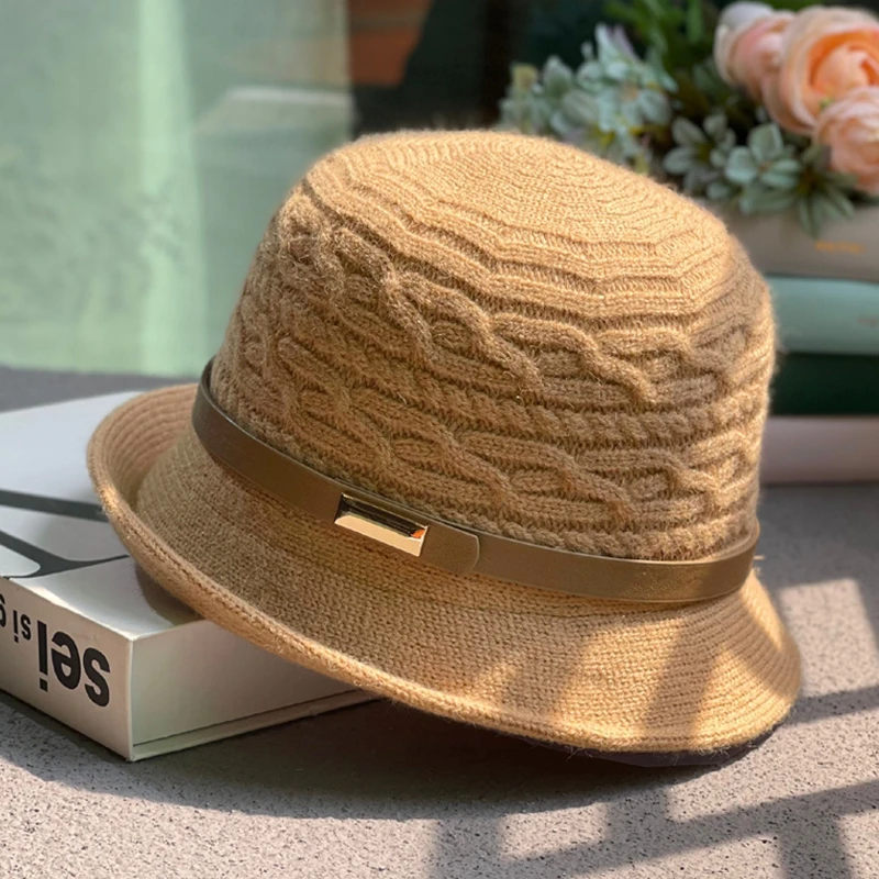 【鑫鑫】秋冬季精致小礼帽韩版百搭斜纹针织渔夫帽逛街卷边遮阳帽