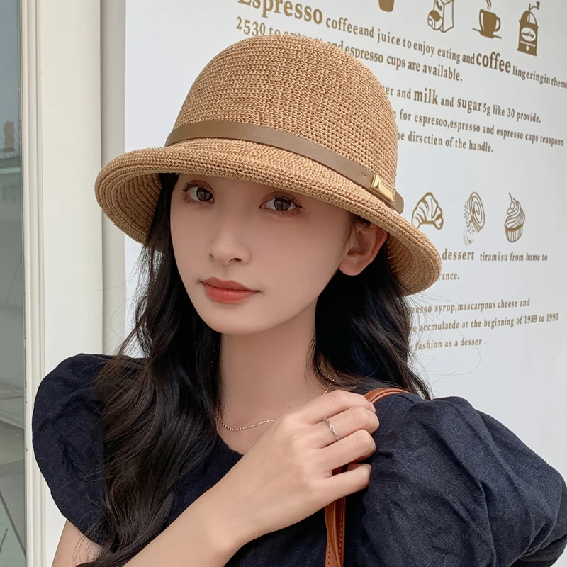 夏季薄款百搭帽子女圆顶渔夫帽时尚百搭遮阳洋气礼帽韩版遮阳帽潮