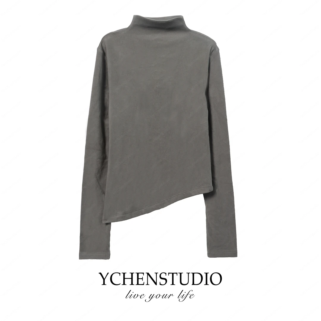 YC【艺术】秋冬新款柔软内搭半高领斜衣摆打底衫 X45029