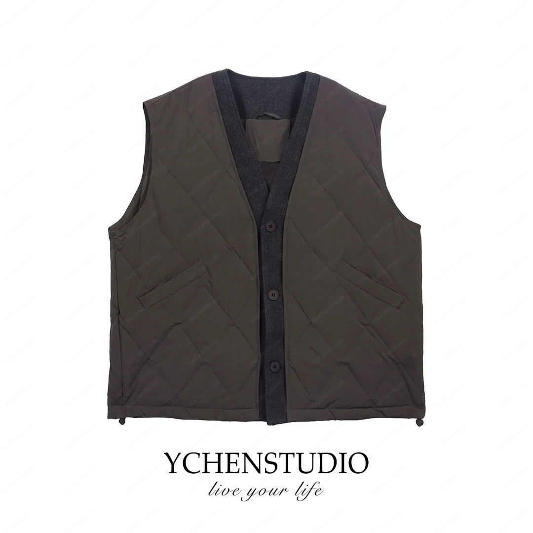 YC【流光】冬季新款宽松毛呢拼接菱格外穿羽绒马甲X526