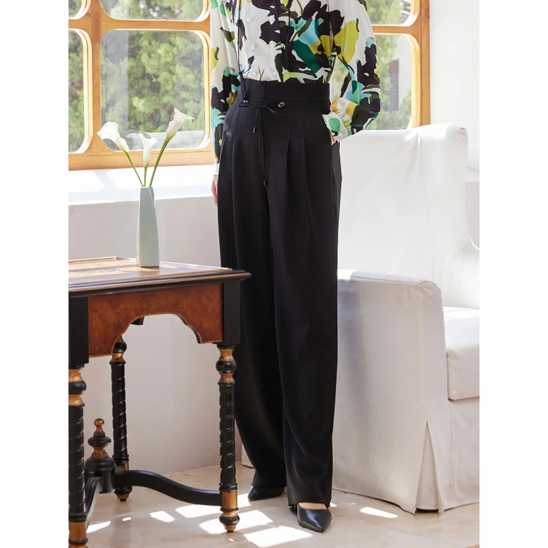 dunnu敦奴秋新款商同高腰宽松阔腿裤休闲直筒女长裤