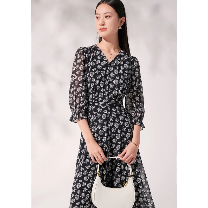 dunnu敦奴秋季V领中长款连衣裙FT150106