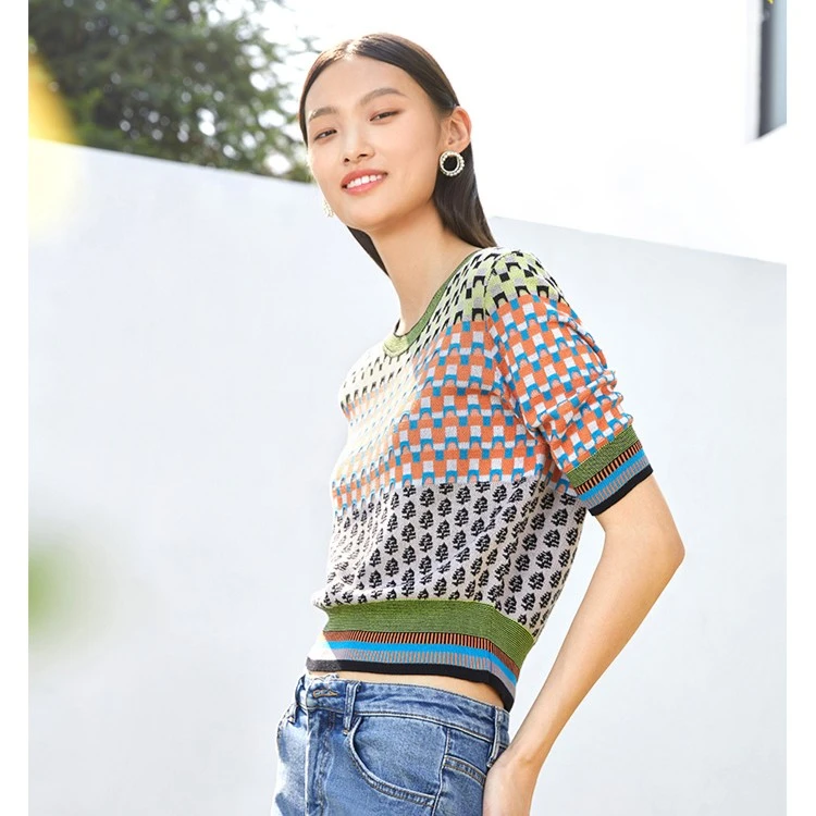 dunnu敦奴春季商场同款圆领套头宽松减龄撞色针织衫