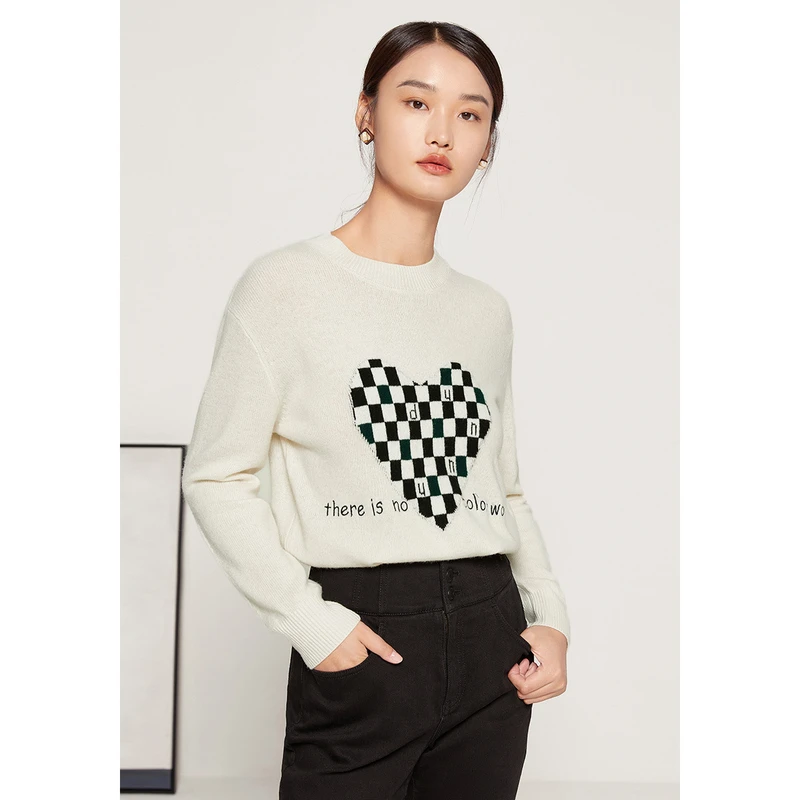 dunnu敦奴冬季休闲微落肩设计毛衣女亲肤100%羊毛衫