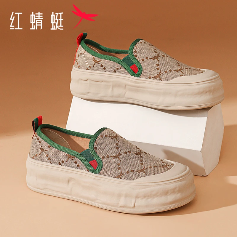 红蜻蜓女鞋子网红英伦轻奢时尚潮流厚底休闲鞋百搭高级感品牌板鞋