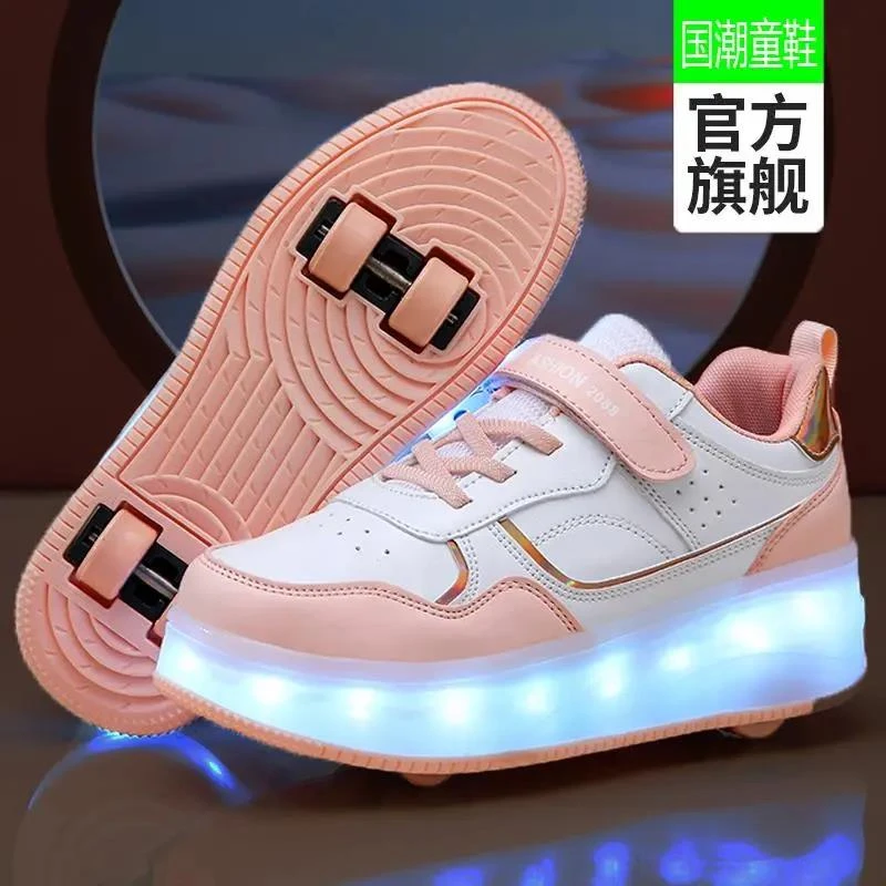 品牌童鞋女童暴走鞋发光儿童闪灯四轮溜冰鞋中大童女孩运动滑轮鞋