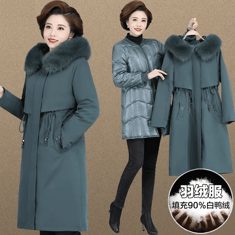 波司澄中老年派克羽绒服女冬季可拆卸内胆妈妈秋冬装加厚长款白鸭