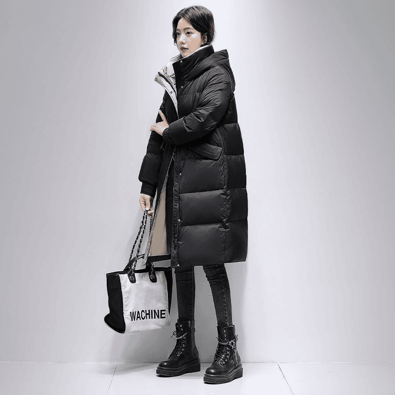 波司澄2023新款冬季中长款过膝羽绒服女连帽宽松大码小个子保暖休