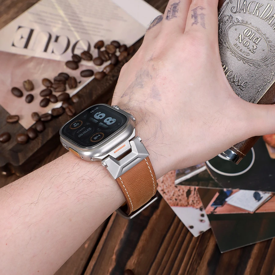 星图iwatch11代不锈钢接口软双面真皮苹果手表带ultra49mm8复古10