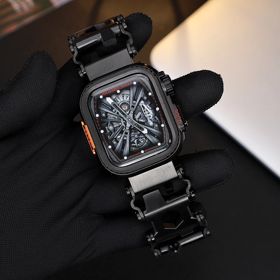 星图iwatch456789se不锈钢多功能苹果手表带45秒变49金属保护壳s9