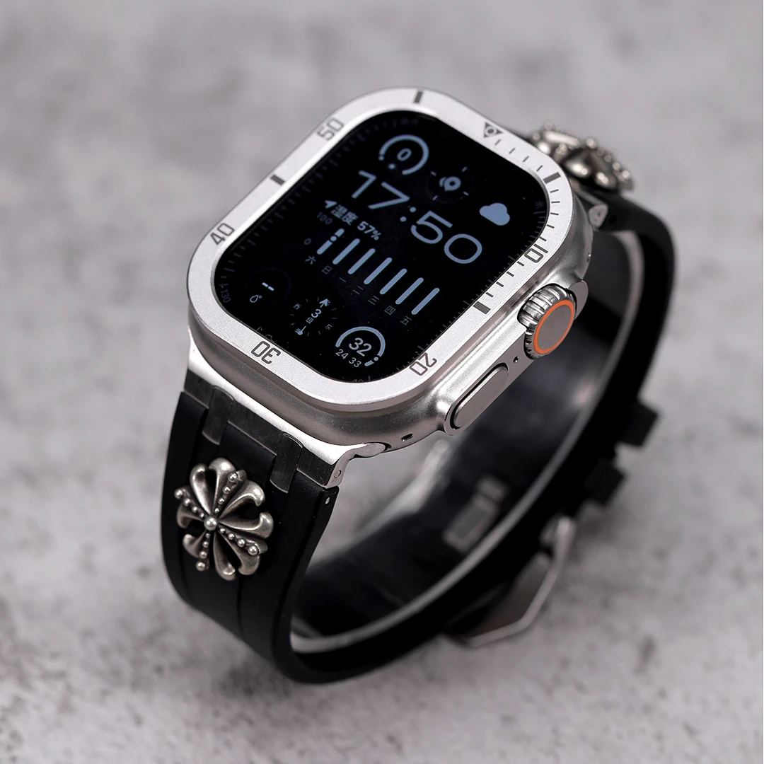 星图iwatch1235789se液态硅胶复古针扣46苹果手表带ultra49铆钉10