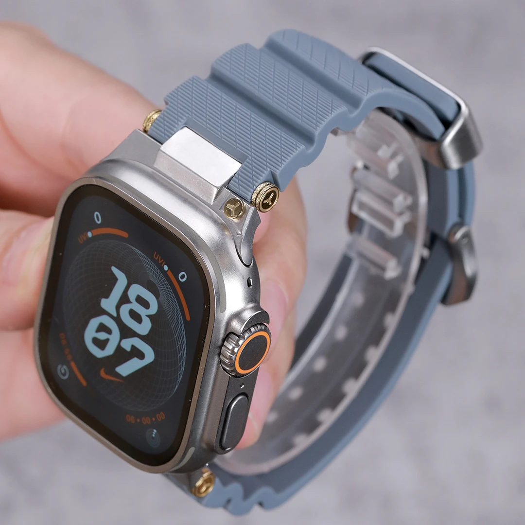 星图iwatch1-789se10s苹果手表带高性能硅胶不锈钢接口环ultra49