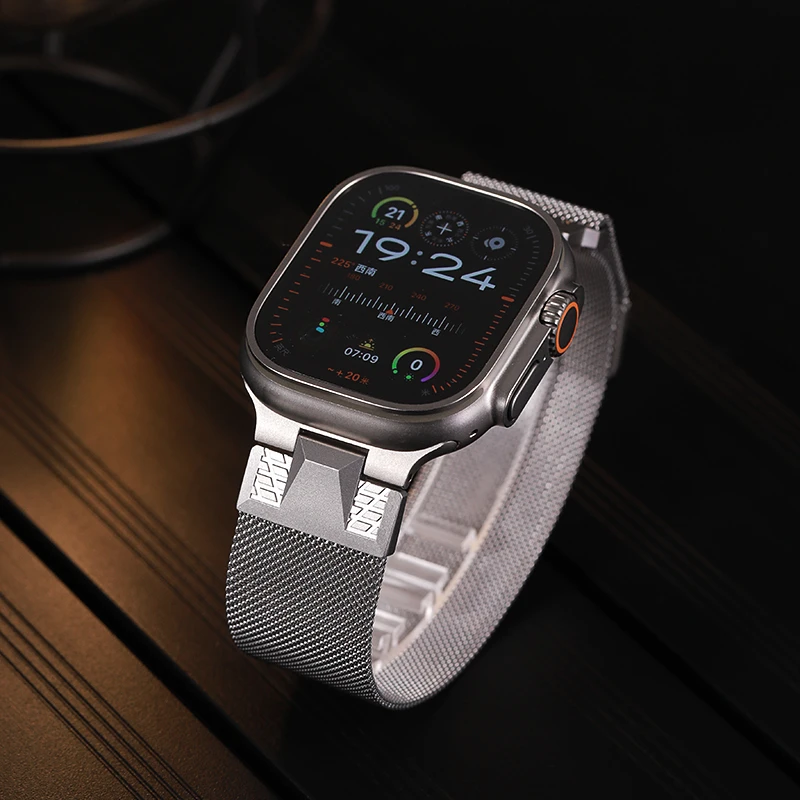 星图iwatch1-10磁力扣不锈钢苹果手表带ultra49mm透气运动456金属