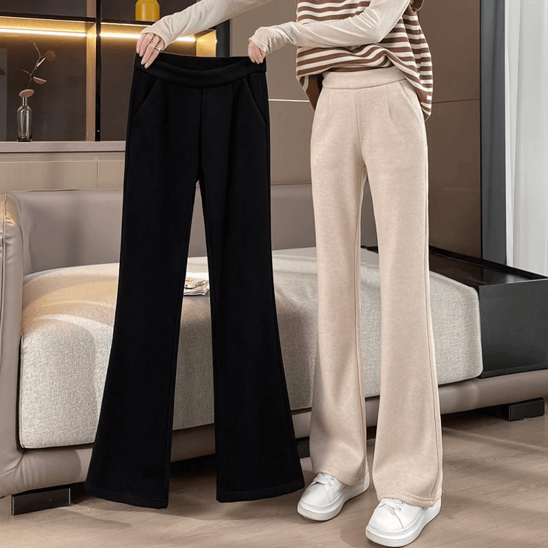 pinkavril 加绒微喇叭裤子女新款窄版显瘦加厚阔腿雪尼尔休闲女裤