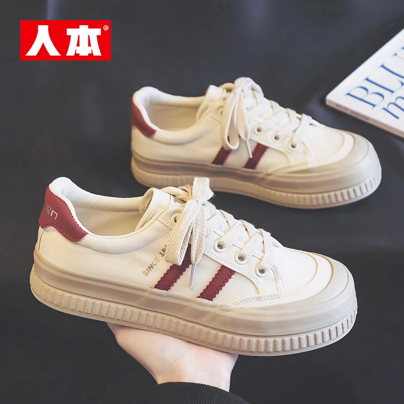 人本帆布鞋女2024新款春季学生板鞋厚底ins运动休闲百搭潮鞋薄款