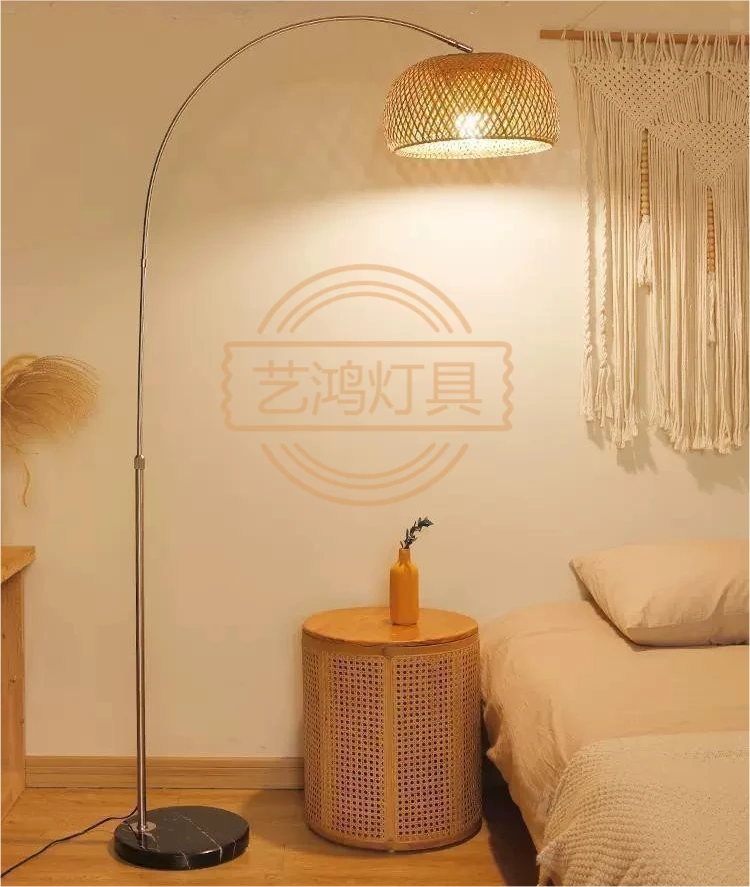 手工竹艺钓鱼落地灯简约禅意复古茶室书房客厅餐厅护眼立式创意